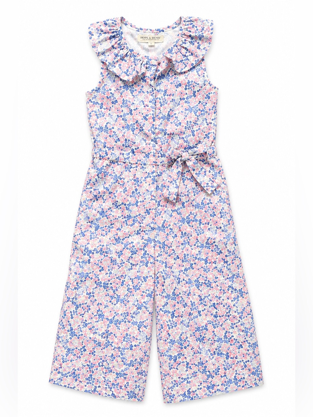 Hope & Henry Girls Floral Ruffle Wide Leg Jumpsuit Romper Size 8